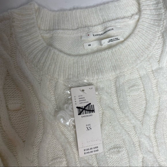 NWT Anthropologie White Ruffled Knit Puff Sleeve Sweater xs - Picture 14 of 14